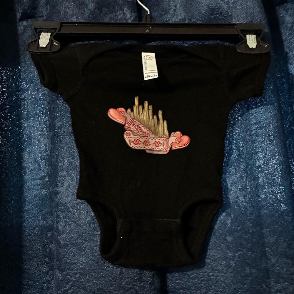 Black Baby Onesie with Red and Beige Design